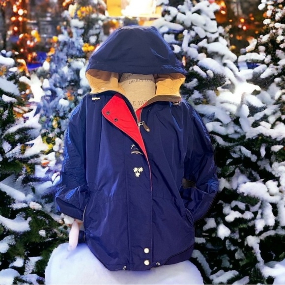 Obermeyer Vintage Rosi Snow Jacket Shell Hooded Blue Gold and Red Women SZ10 - Picture 1 of 16